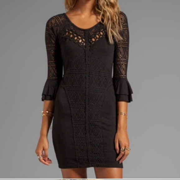 Free People Crochet Black Mini Dress XS - Picture 2 of 10